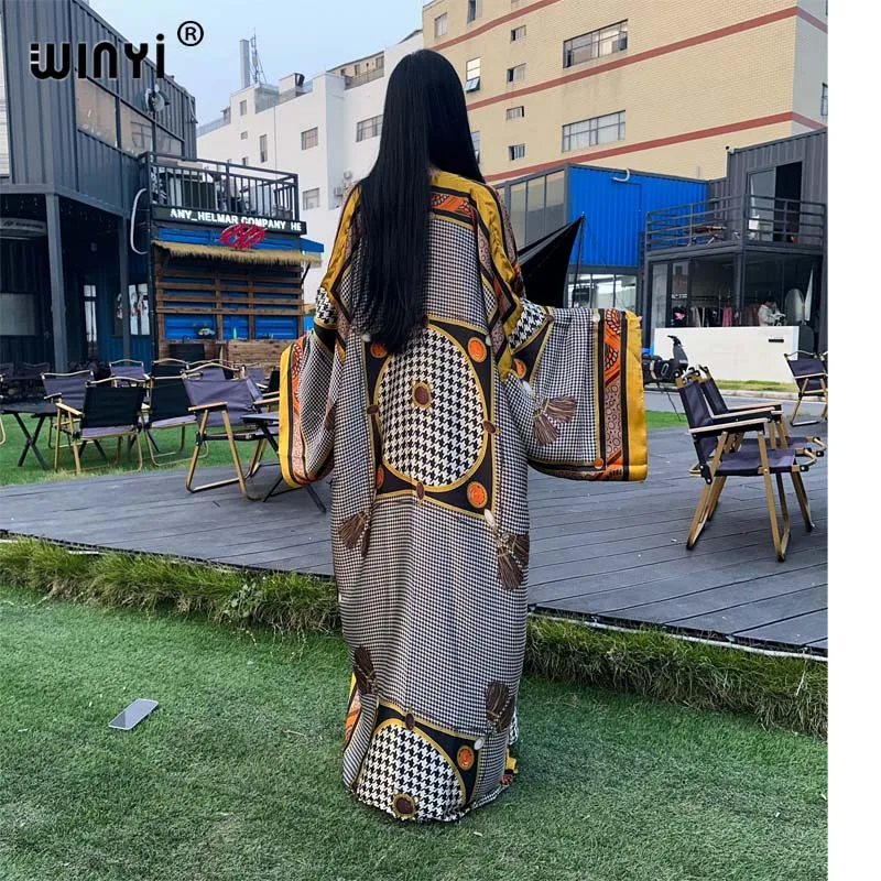 Okrycia plażowe WINYI kimono Africa modny nadruk elegancki kardigan stroje plażowe dla kobiet weidos stroje kąpielowe jedwabny feelcoat