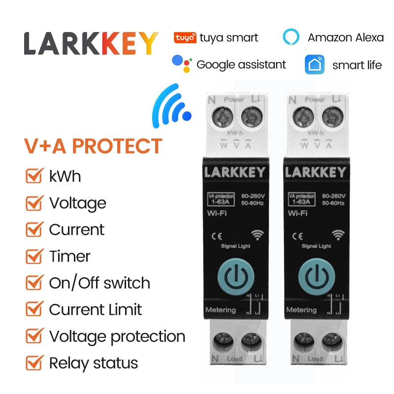 TUYA WIFI Intelligence Circuit Breaker Power Metering DIN Rail Wireless Remote Control Smart Switch for Smart Home LARKKEY
