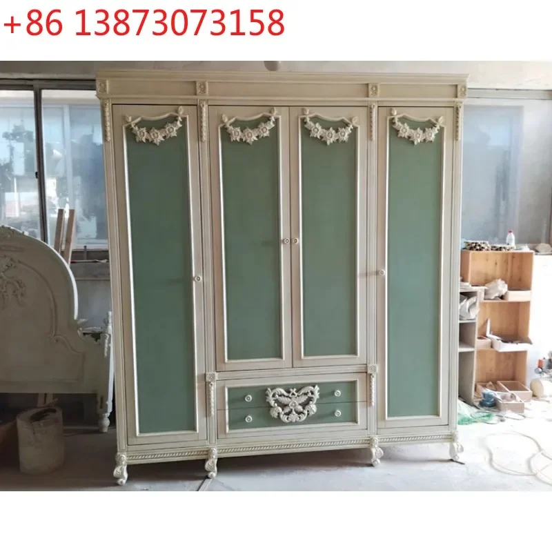French country solid wood light luxury carved wardrobe pastoral retro old imitation wardrobe girl girl bedroom princess