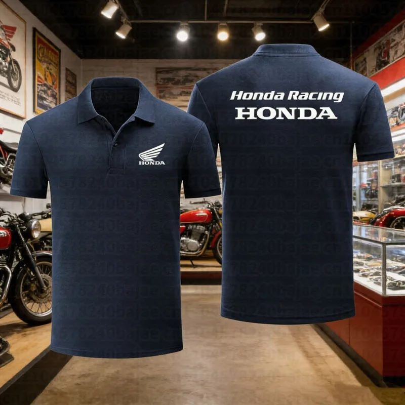 

Новая модная летняя футболка Honda POLO для мотоциклистов, дышащая, с принтом, с отложным воротником, летняя