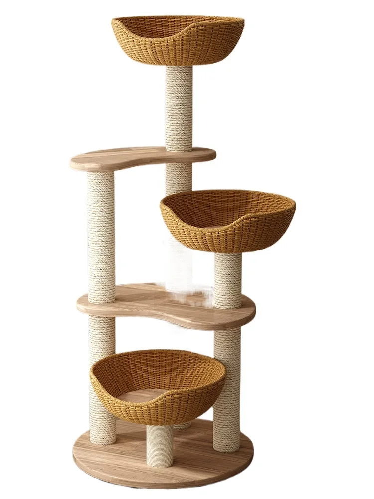 Cat climbing frame cat nest tree integrated solid wood  jumping platform does not occupy sisal column  shelf space capsule big