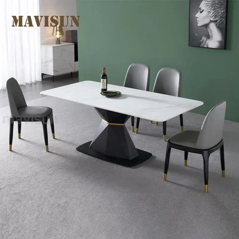 

Italian Style Rock Board Dining Table And Chairs Set Household Simple Furniture Modern Hot Sale kitchen Rectangle Table 6 Chairs