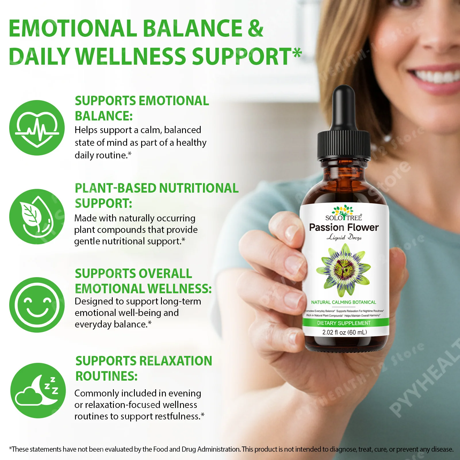 Passion Flower Liquid Drops,Extract Per Serving,60ML 30‑Day Supply,Alcohol‑Free Sugar‑Free Botanical Tincture, Emotional Balance