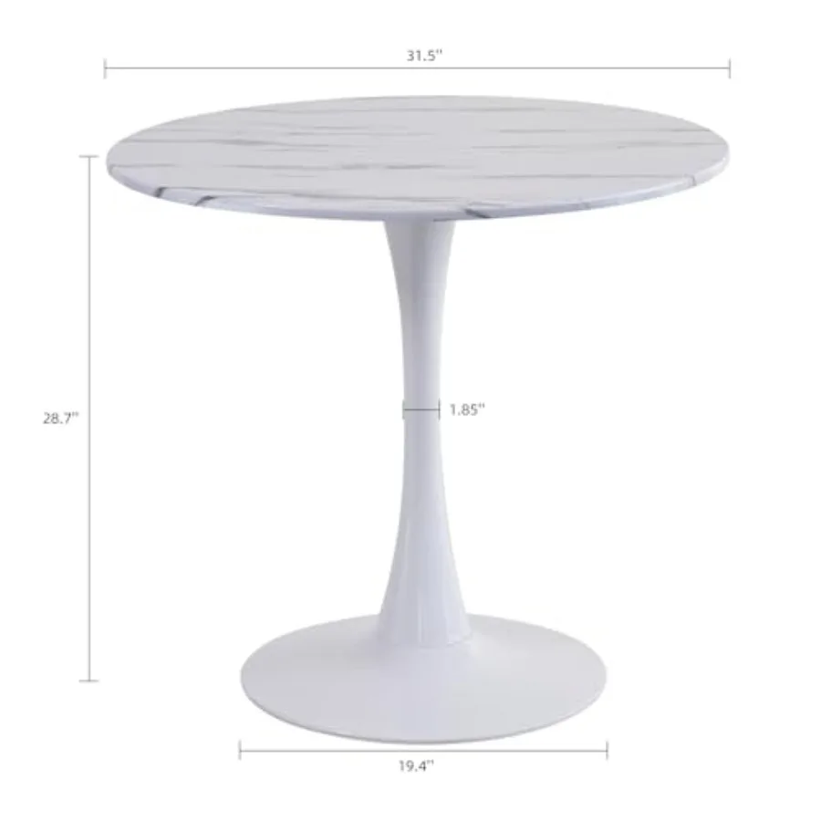 Dining Table, Circle Tulip Table with Thickened MDF Tabletop Matte Black Metal Pedestal, Mid Century Modern Bistro Table for Ki
