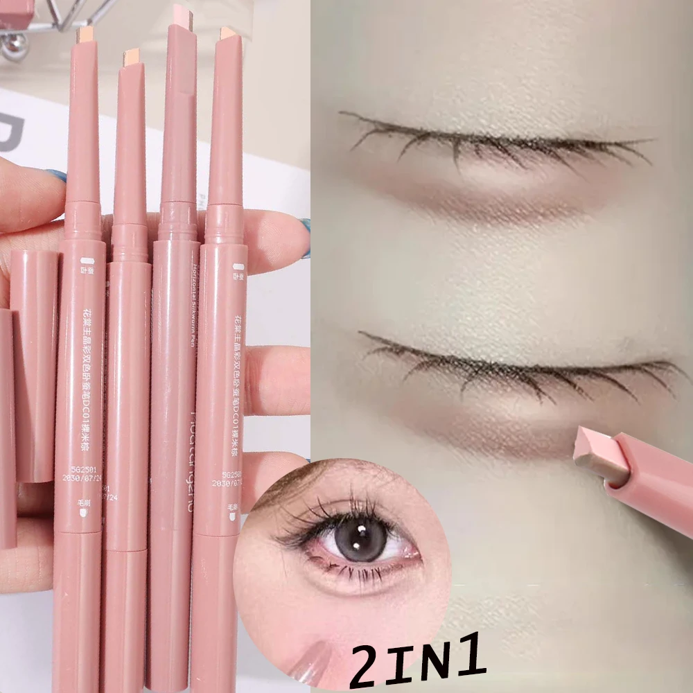 2 Color-Blocking Sleeping Silkworms Stick 2-in-1 Highlighter Ultra-Thin Natural Lower Lash Pen Long-lasting 3D Eyes Makeup Tool