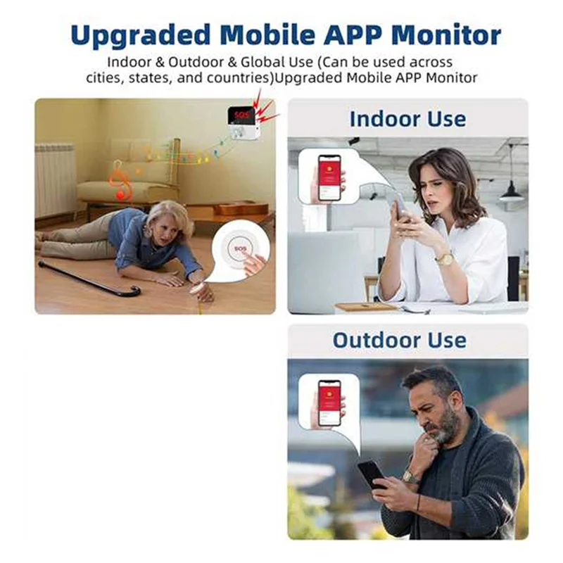 

3CGRO-2X Wireless Wifi Elderly Caregiver Pager SOS Call Button Emergency SOS Alert System For Seniors Patients Elderly(B)