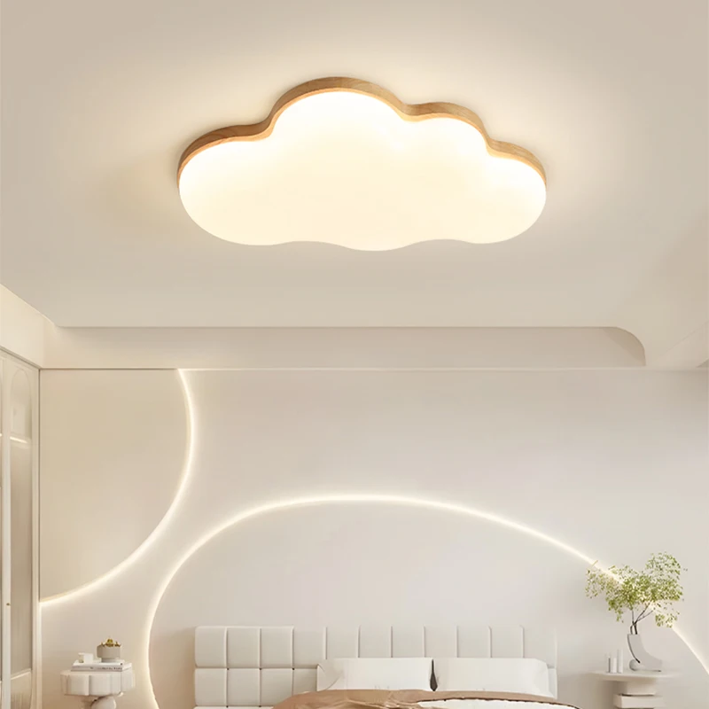 Luz de techo de nube nórdica para habitación de niños, protección ocular cálida, lámpara de techo para dormitorio, sala de estudio, lámpara artística de madera de dibujos animados