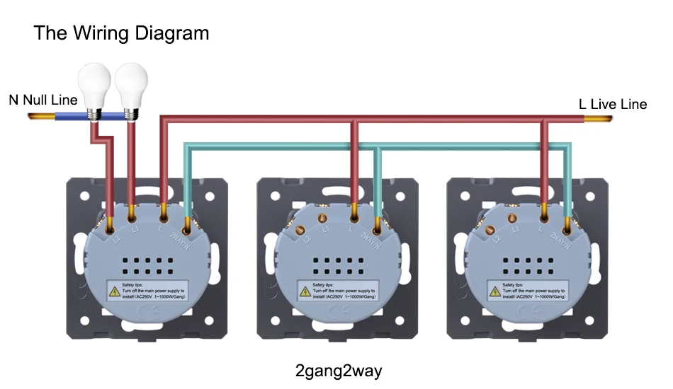 WELAIK EU Cross 2Gang 2Way 3Way Through Intermediate Aisle Stairs Wall Touch Switch 1~1000W 220V 5A  LED Light Wall Switch  A922