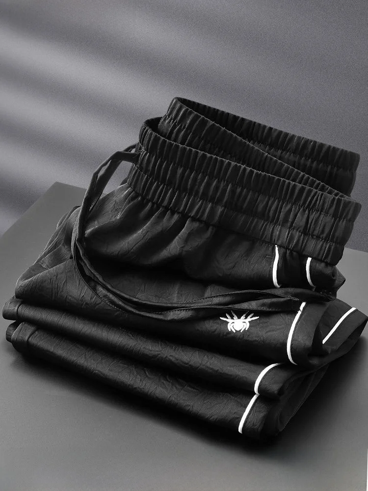 

Летние мужские повседневные брюки из гладкого ледяного шелка и ацетата, свободные, прямые, немнущиеся, спортивные, удобные, длинные