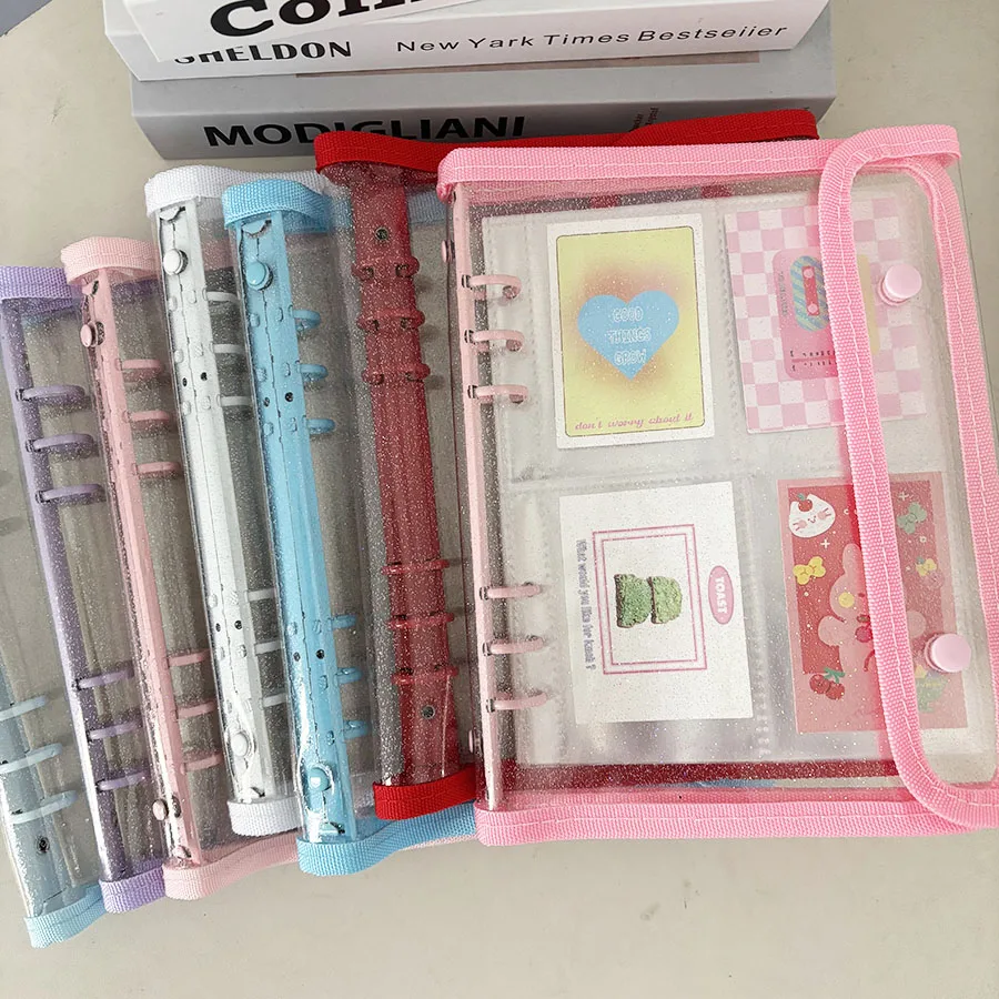 SKYSONIC A5-Ordner mit doppelter Schnalle, 10 Stück Nachfüllhüllen, Taschen, DIY-Fotosammelbuch für lose Blätter, Kpop-Organizer-Halter – Detail 2