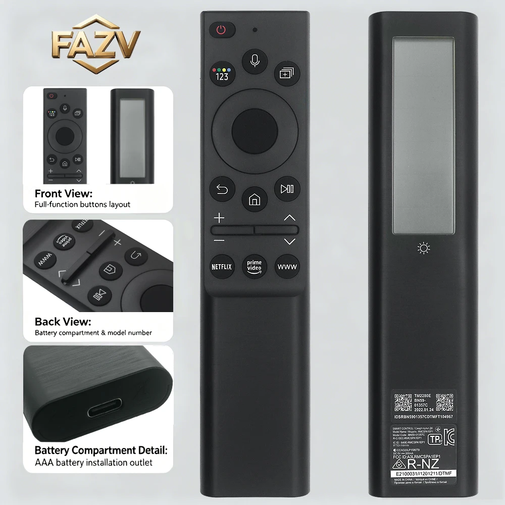 Control remoto por voz FAZV para Samsung Solar BN59-01357C QLED 4K Neo QLED 8K The Frame Q60/70/80A QN85/90A/800/900A Smart TV