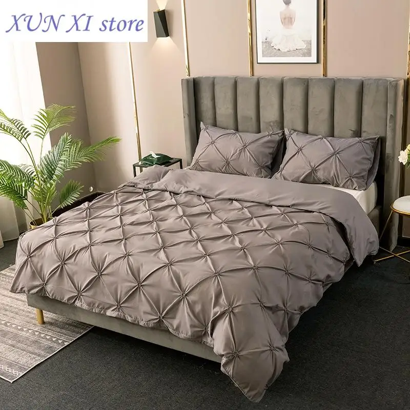 High Quality 3D Pinch Pleated Duvet Cover Set 220x240 Solid Color Single Double Twin Bedding Set Duvet cover