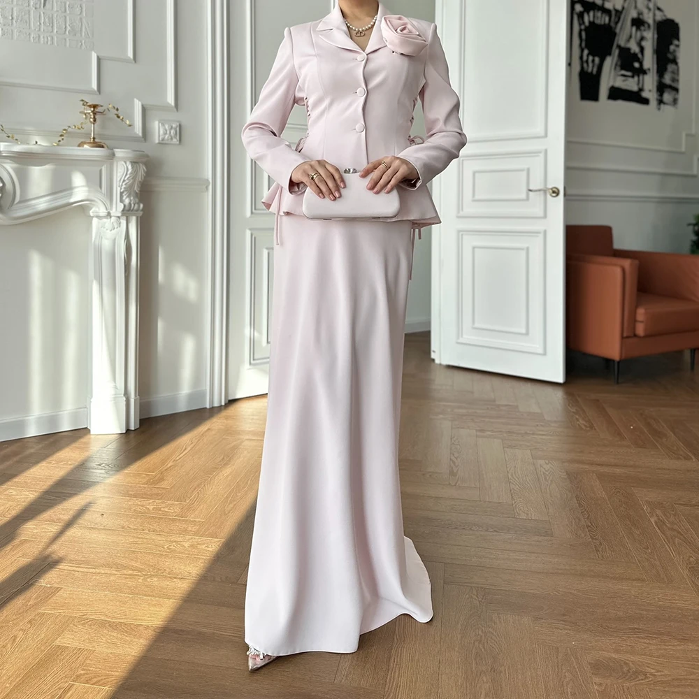 

Customized A-line Evening Dresses Floor-length V-neck Full Sleeve Prom Gown Fashion Flowers Button Simple Draped Party Gown