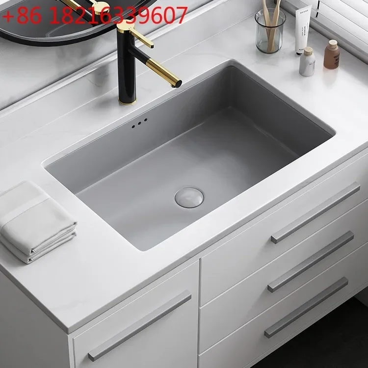Nordic matte gray under the counter basin household embedded ceramic wash basin square
