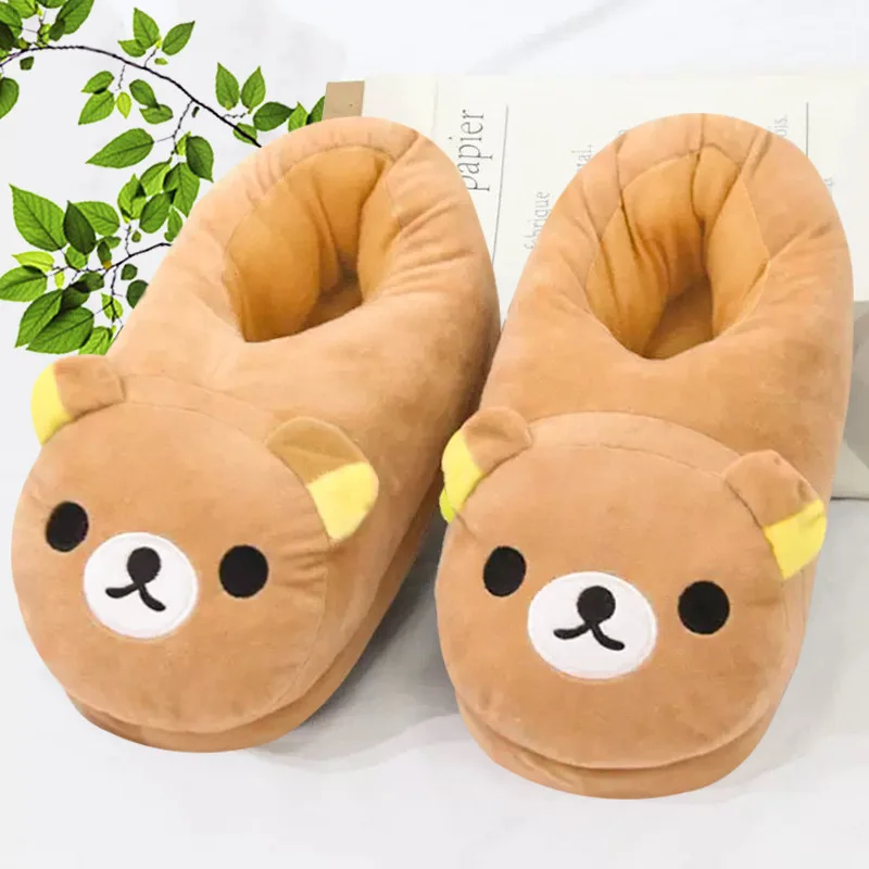 chinelos-de-algodao-rilakkuma-de-tamanho-Unico-com-estampa-de-desenho-animado-estilo-casal-para-uso-domestico-sola-grossa-totalmente-fechados-quentes-para-o-inverno-chinelos-de-interior