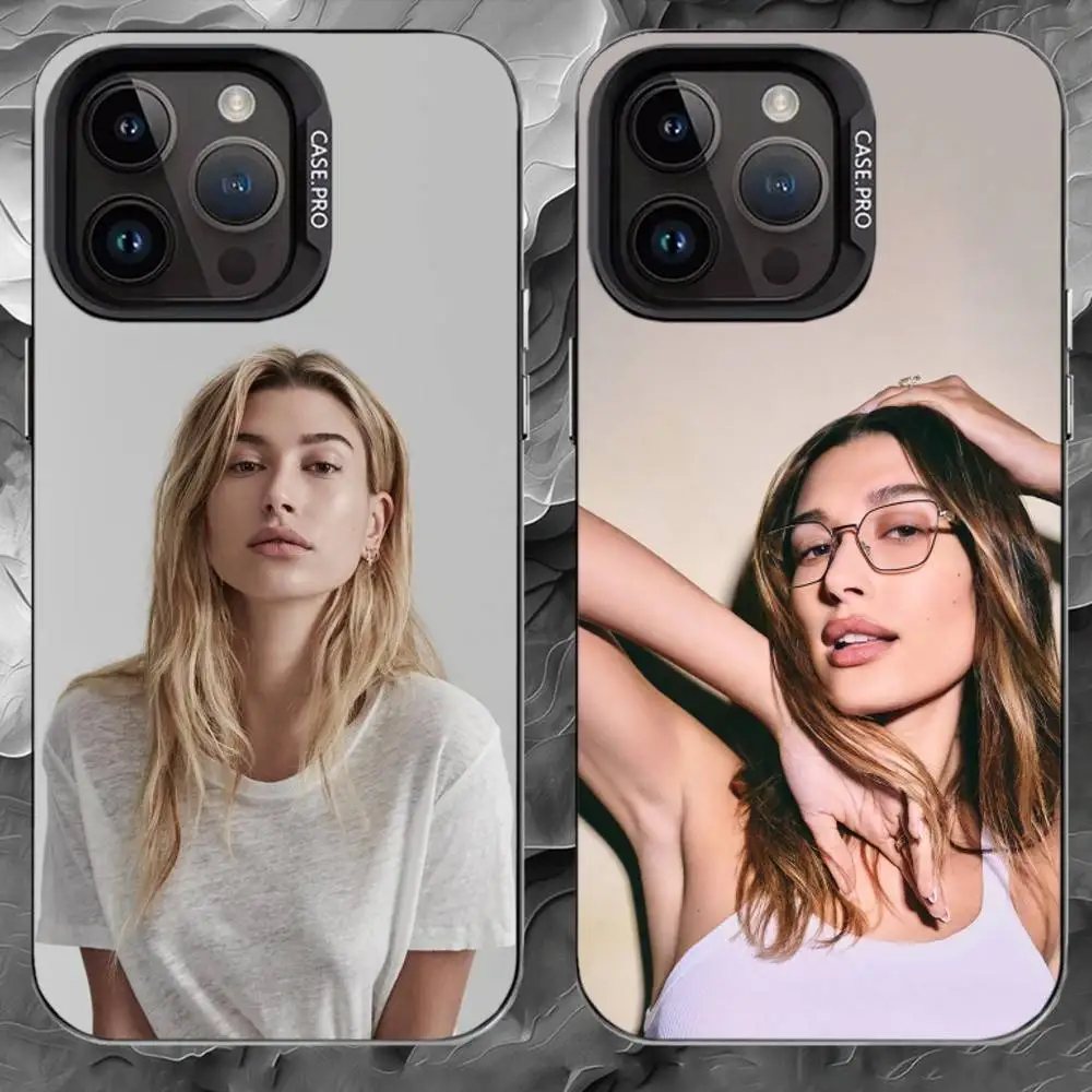 

H-Hailey Bieber Phone Case For iPhone 17 16 15 14 13 12 11 Pro Max Plus Silver Matte Black Cover