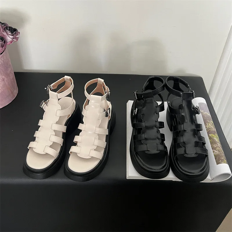 

Сандалии женские с микрофоном, удобная обувь на толстой плоской подошве, с каблуком, для маффинов, бежевые, лето 2024