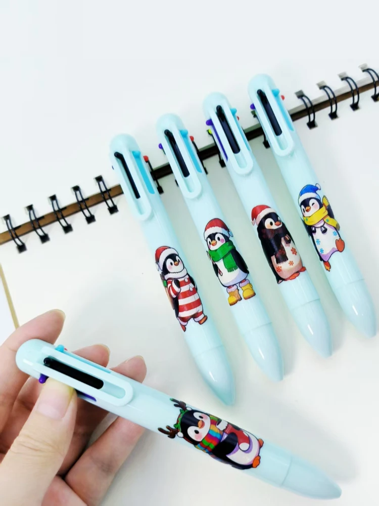 

12PCS cute penguin series multi-color pen, Christmas penguin shape ballpoint pen, six-in-one multi-color ballpoint pen