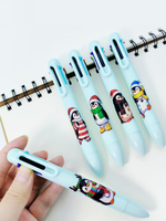 12PCS cute penguin series multi-color pen, Christmas penguin shape ballpoint pen, six-in-one multi-color ballpoint pen