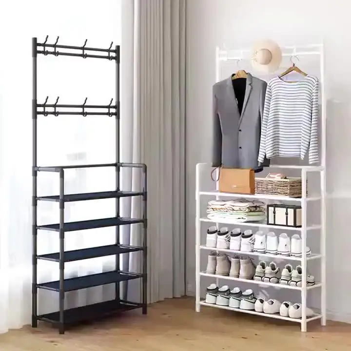 Multifunctional Storage Rack 5-Tier Freestanding Coat & Shoe Rack Entryway Shelf - Heavy-Duty Double Row Shoe Organizer