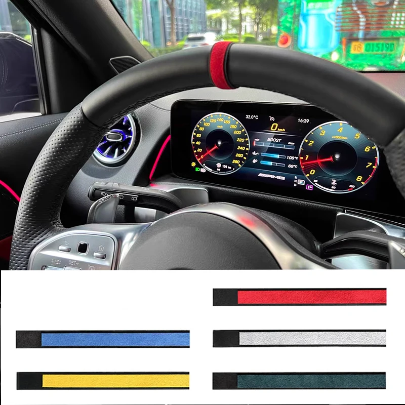 

Car Steering Wheel Decoration Top Marker Tesla Model Y Model 3 X S Center Line Red Marking Super Suede Accessories