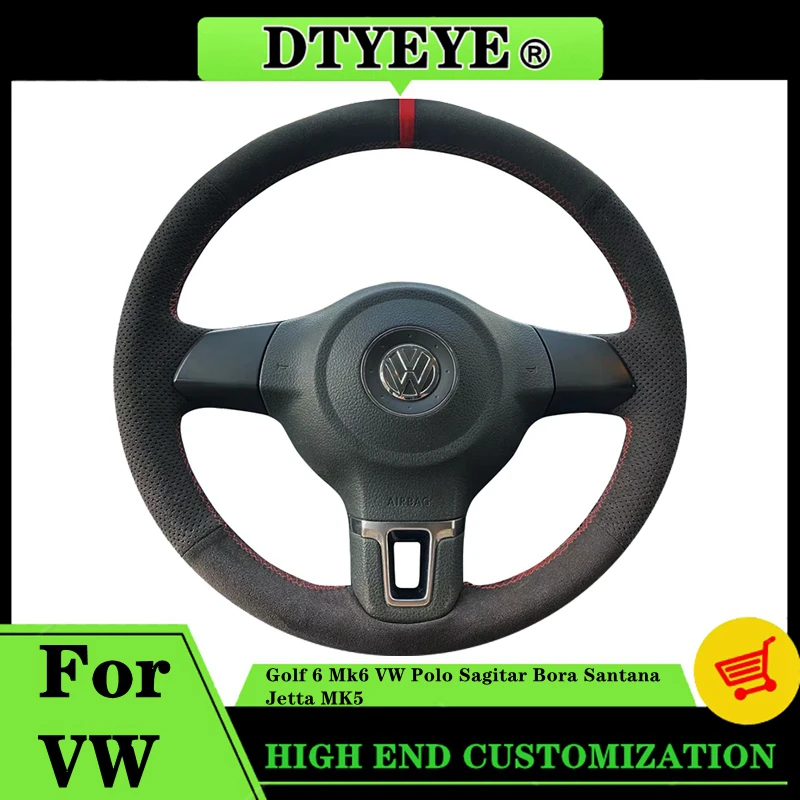 

Customized Car Steering Wheel Cover For Volkswagen Golf 6 Mk6 VW Polo Sagitar Bora Santana Jetta MK5 Suede Steering Wheel Braid