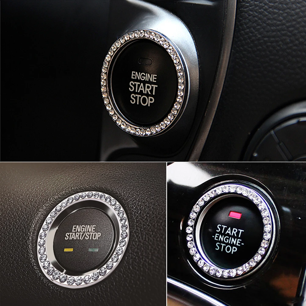 

4pcs Start Button Decorative Circle Car Accessories Pink Bling Sticker Engine Ring Rhinestone Stop Switch Decoration