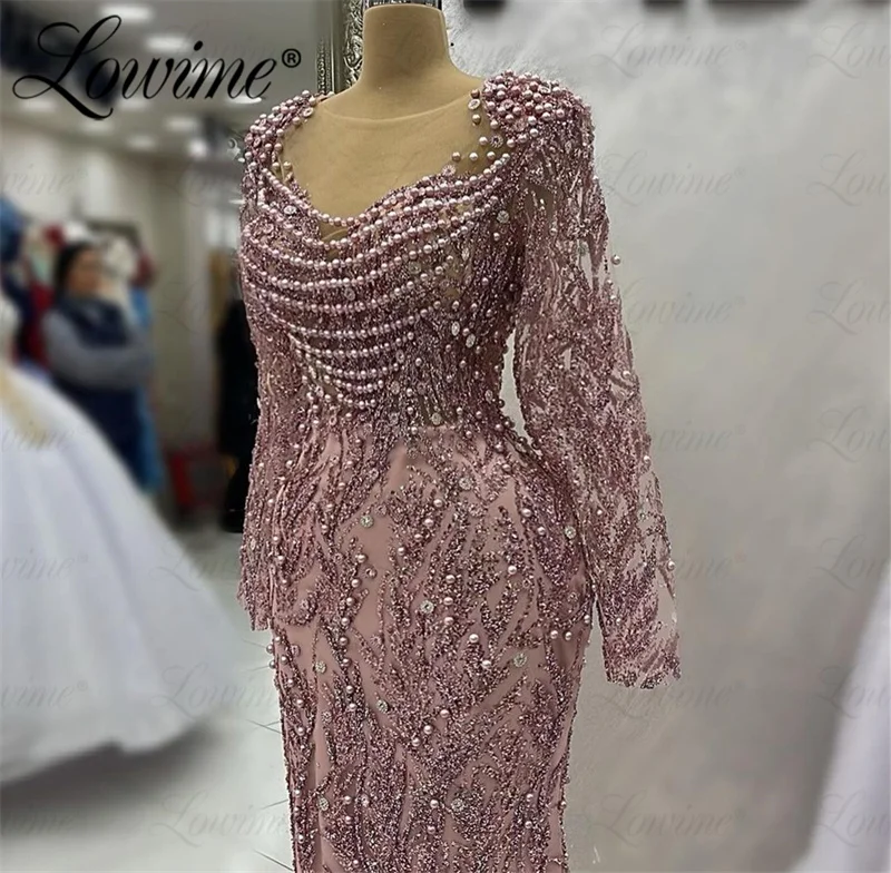 Arabic Glitter Crystal Sequins Evening Dress Vestidos De Noche Long Sleeve Women Party Dress Beaded Tassel Formal Occasion Dress