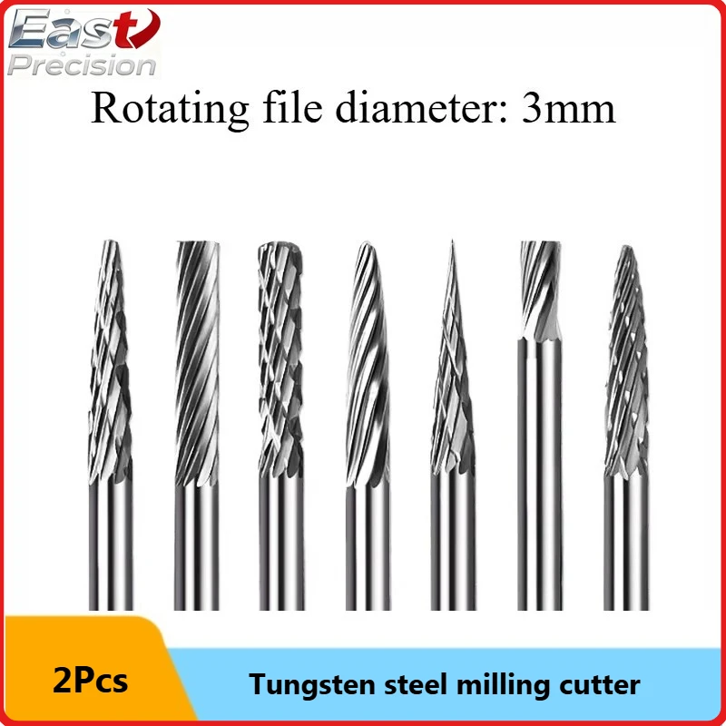 Rotating File 3mm Tungsten Steel Milling Cutter Metal Grinding Head Thread Hard Alloy Grinding Head Small Sharpening Tool