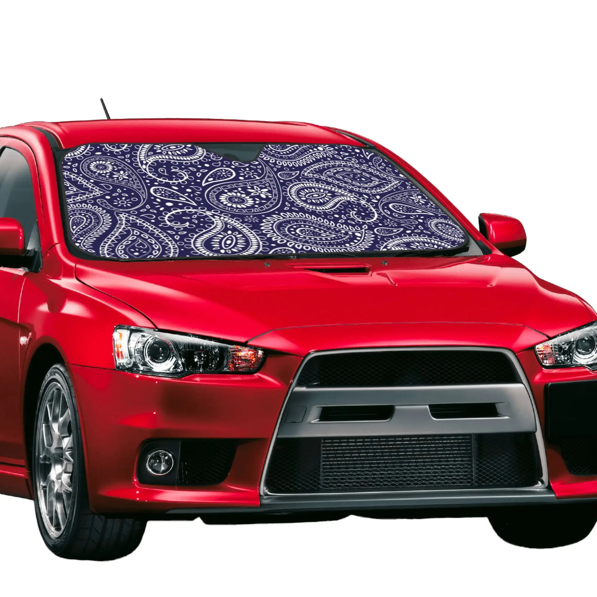 Bandana Pretty Bohemian Art Paisley Car Front Windshield Sun Visor Heat Insulation Blue UV Protection Aluminum Foil Auto Visor