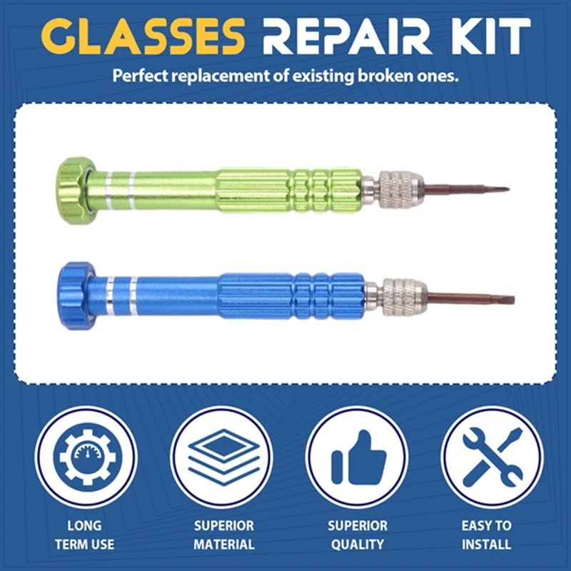 眼鏡修理キット メガネドライバーセット 10個の磁気ドライバーチップ付き、時計電話、ラップトップ、ジュエリー、電子用