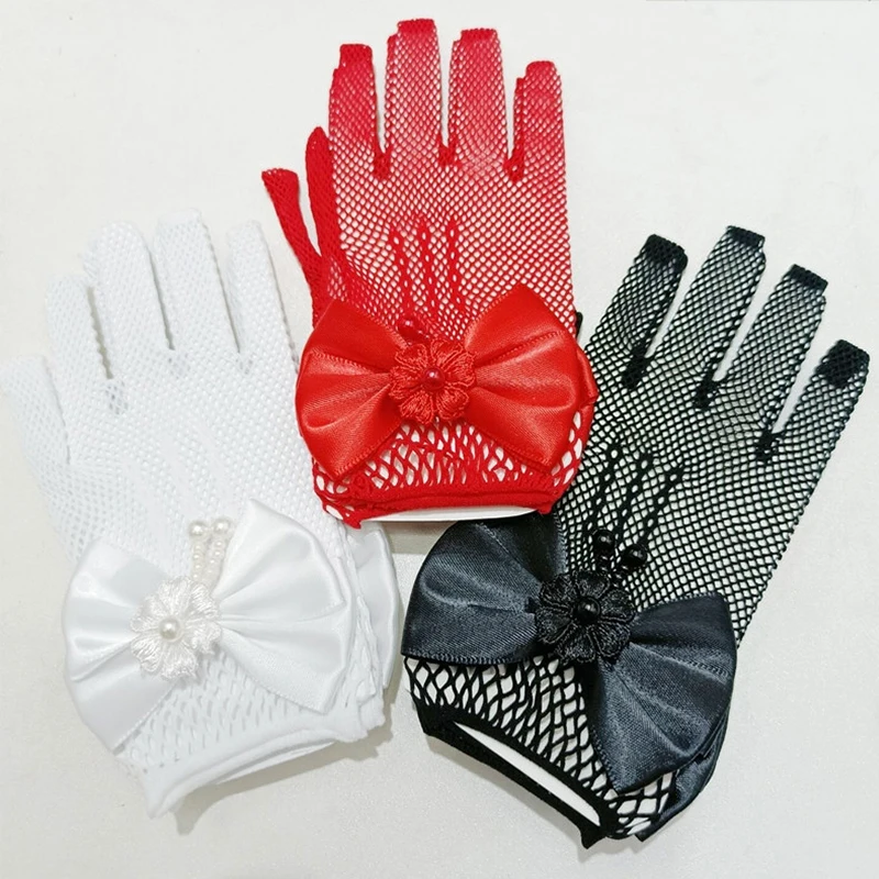 1 Pair Sunscreen Gloves Bride Gloves Lace Faux Pearl Fishnet Gloves Elegant Ceremony Accessories Wedding Party Girl