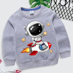 Astronaut on The Rocket Print Hoodies Kids Fashion Cartoon Pullover Long Sleeve Sweatshirt Astronaut Streetwear Girls Boy Hoodie