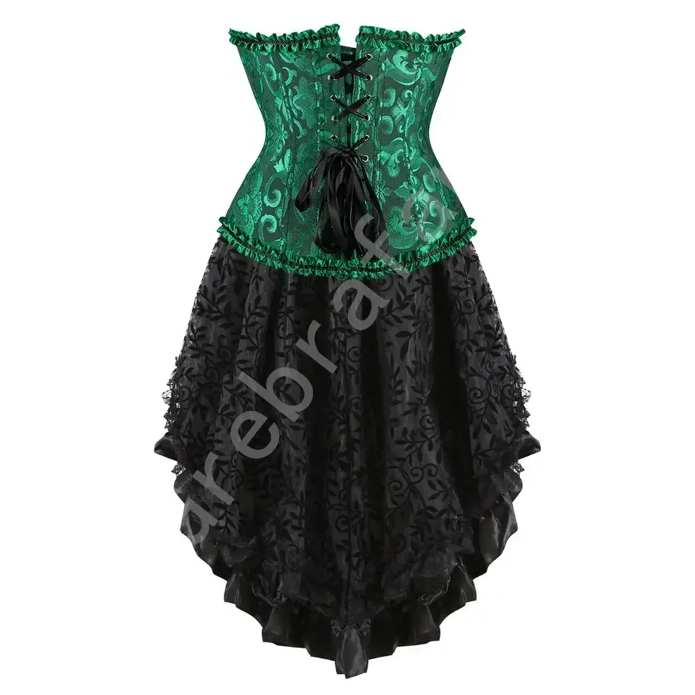 Woman Corset Skirt Lace Up Bustiers Floral Corsets Goth Bustier Skirts Plus Size Vintage Buckle Corsage Outfits Party Costumes