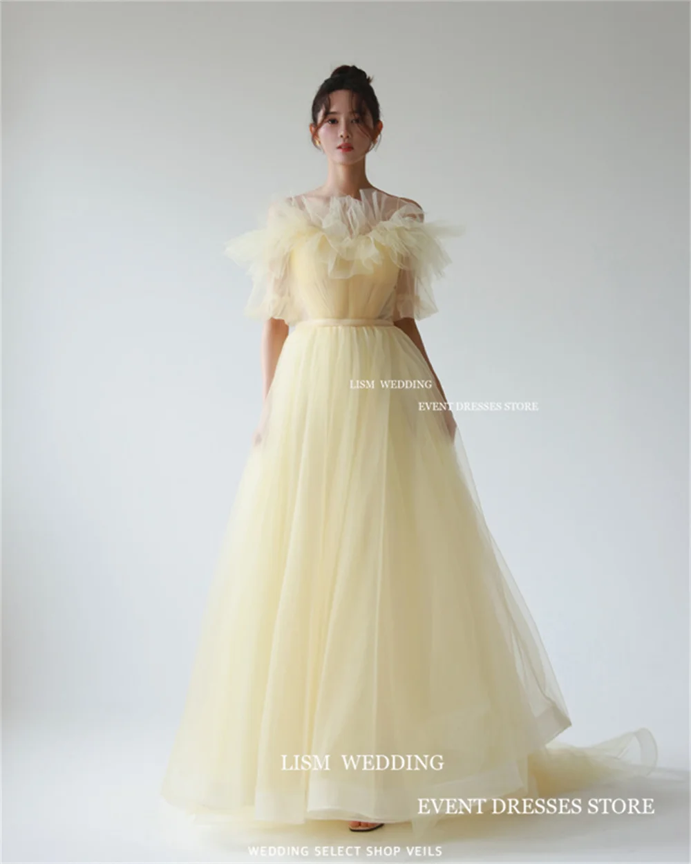 LISM Fairy Yellow Tulle Korea Prom Dresses Spaghetti Strap Photo Shoot A-Line Formal Dresses For Special Events Customised