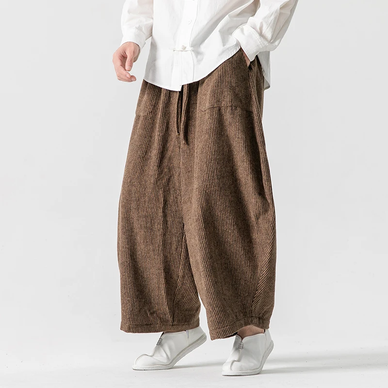 Autumn Winter Fashion Korean Corduroy Wide-Leg Pants Man Loose Casual Solid Color Male Sweatpants Streetwear Straight Trousers