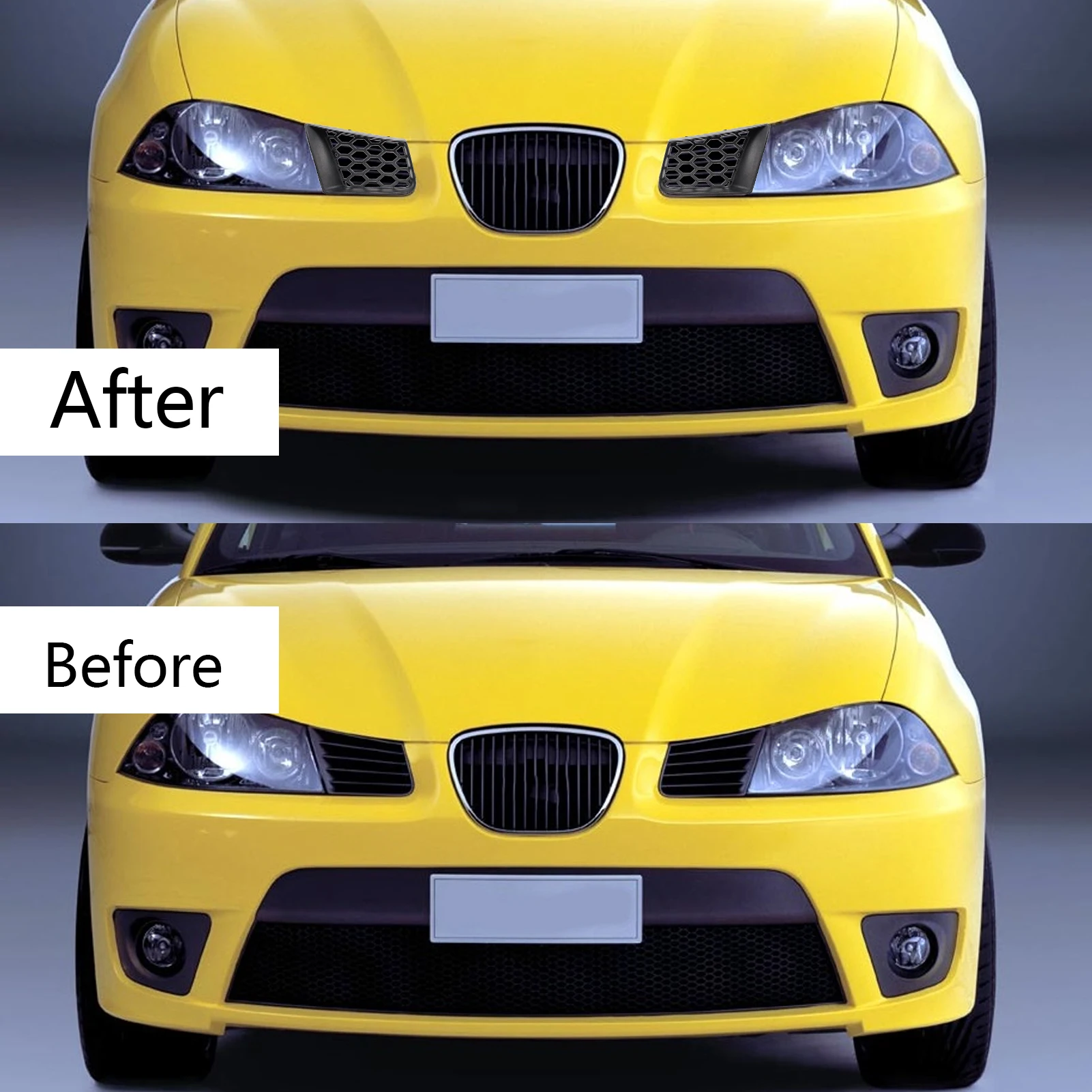 2pcs Front Bumper Upper Grill Left Right Matte Black Replacement for Seat Ibiza Cordoba 6L 2002‑2009