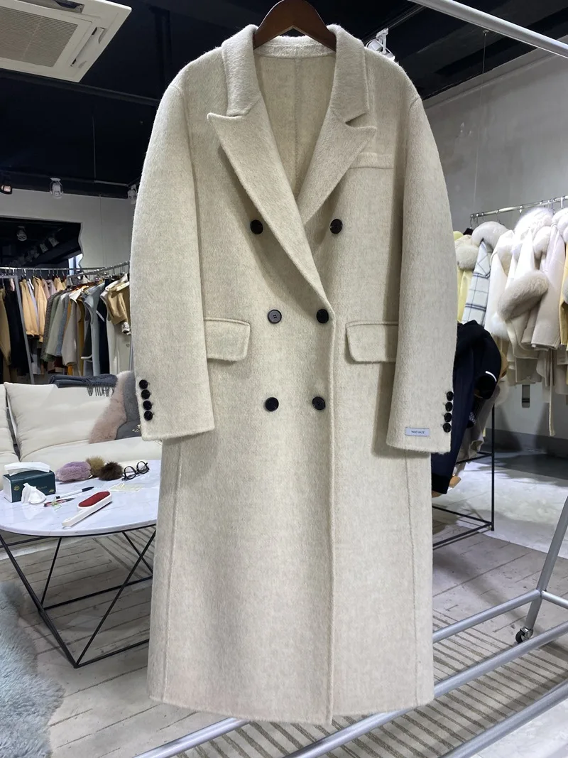 

Furshehe New Autumn Winter Women Alpaca Wool Coat Classic Cashmere Wool Blends Coat Long Jacket Oversize Outerwear