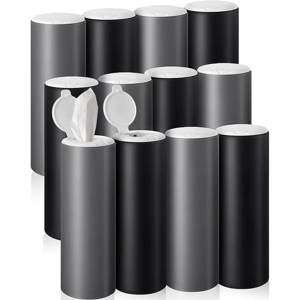 

12 Pack Car Tissue Holder with 3 Ply Facial Tissues, Black Gray Cylinder Car Holder Box Travel Tissues Boxes for Vehicle Cup