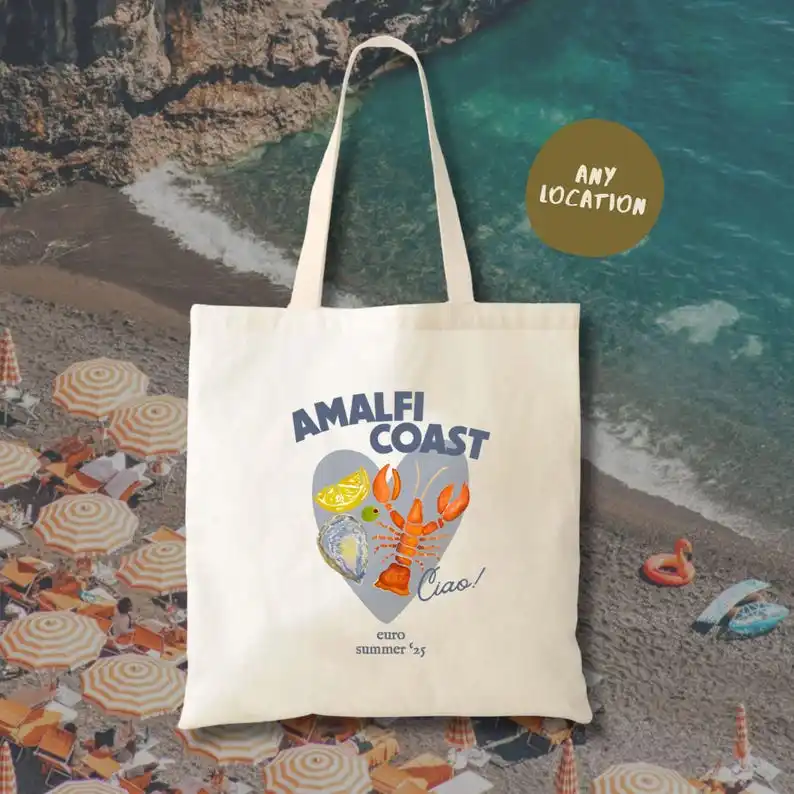 

Italy Lobster Tote Bag - Amalfi Coast Tote - Euro Summer - Italian Wedding - Europe Vacation Tote - Italy Wedding Tote - Europe