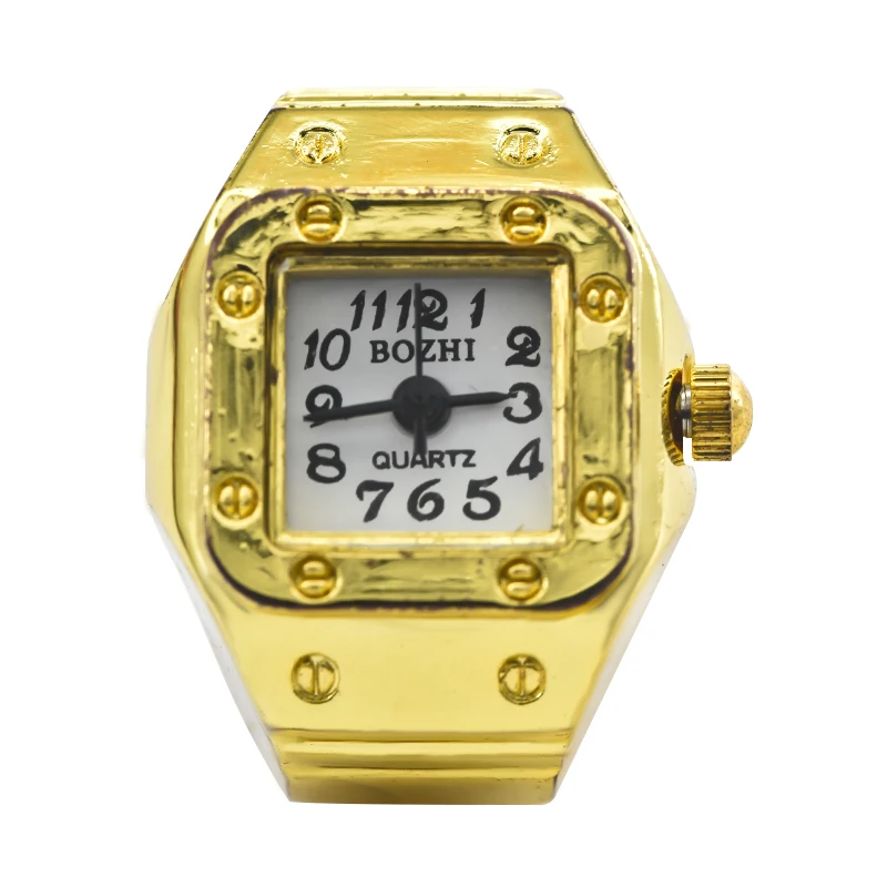 The New Best-Selling Ring Watch Features A Creative Golden Alloy Case With A Finger Square Dial For Couples And Men