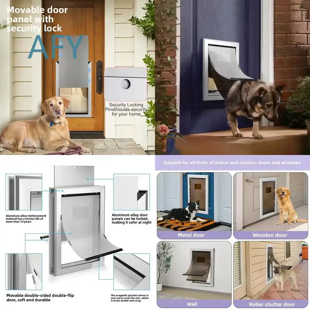 Heavy Duty Aluminum Dog Door for Large Dogs Double Flap Lockable Pet Door Silent Entry Outdoor Indoor Pet Supply for Dogs