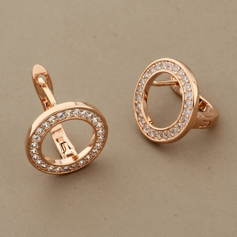 Vintage Female White Crystal Drop Earrings 585 Rose Gold Color Dangle Earrings Trendy Hollow Round Wedding Earrings For Women