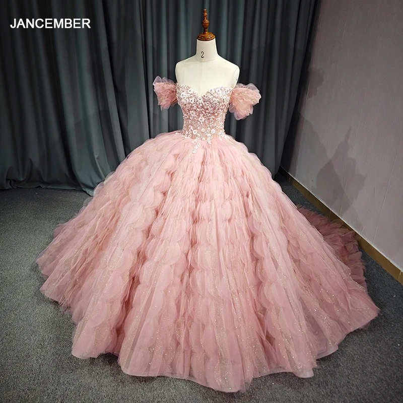 Jancember Popular Design Novelty Quinceanera Dresses For Gril Organza Sweetheart Appliques Beading Vestidos De 15 Años DY6688