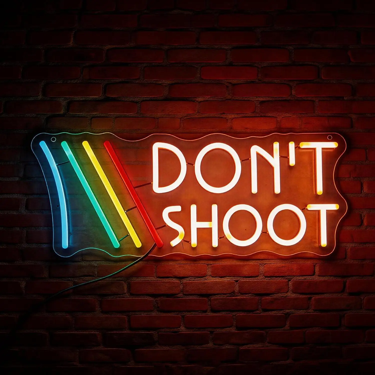 Don't Shoot Neon Sign Rainbow – Peace-Themed LED Wall Art Light for Bar Tiki Gaming Room Commercial Streets Decoration Gifts