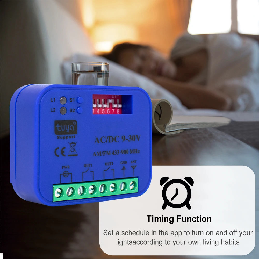 2CH Tuya WiFi ユニバーサルガレージドアリモコン受信機 433MHz 868MHz スイッチ DC AC 9-30V 85-250V スマートライフ Alexa