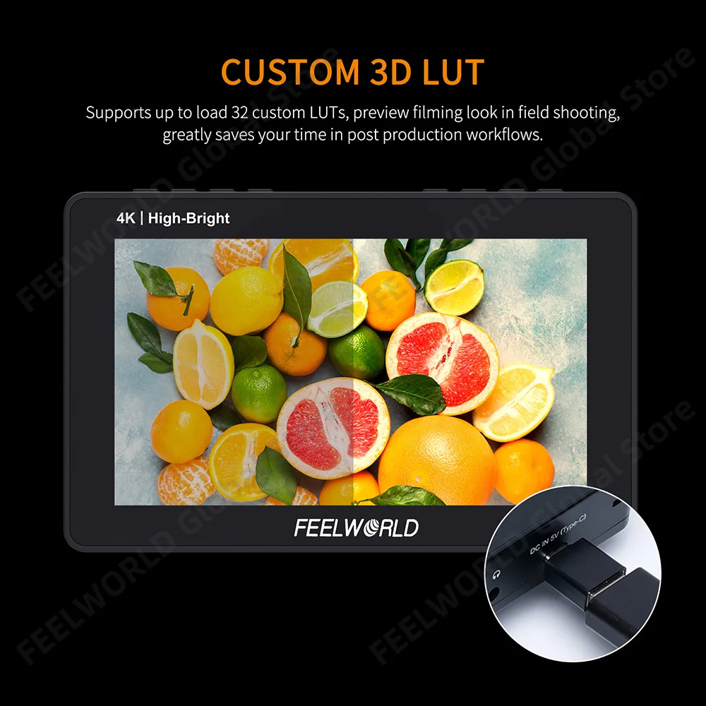 FEELWORLD F5 PROX 1600nit Alta Luminosità 5,5 Pollici 4K HDMI Touch Screen DSLR Monitor da Campo F970 Kit Esterno Tipo-c
