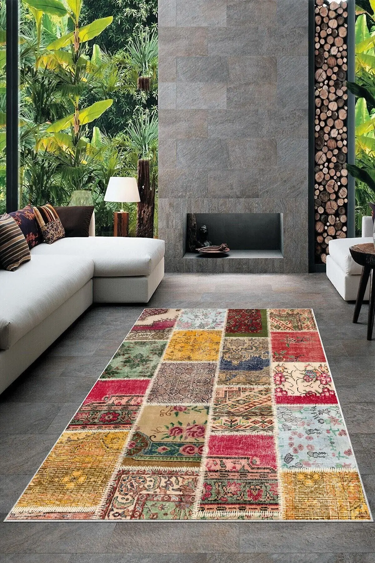 

DOLBOVI Patchwork floral patterned washable non-slip base stain resistant Modern living room carpet and runner