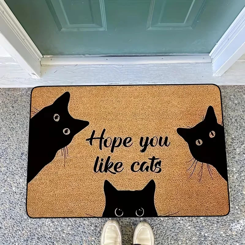 Cartoon Black Cat Silhouette Door Mat Light Weight Washable Floor Rug Fit Bedroom Kitchen Living Room Household Interior Decor