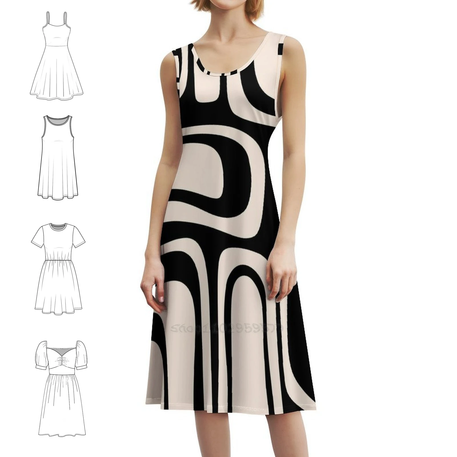 فستان بالم سبرينغز ريترو منتصف القرن الحديث التجريدي للنساء ملابس الشارع الشهير ملابس النادي المطبوعة العصرية للإناث #1